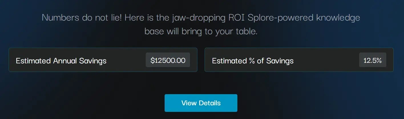 Final ROI results from Splore AI knowledge base.